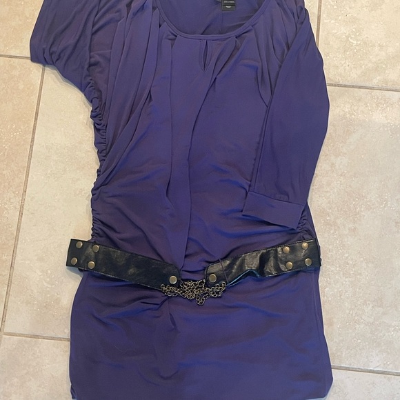 Bisou Bisou Purple Mini Dress with Black Belt - Picture 3 of 4